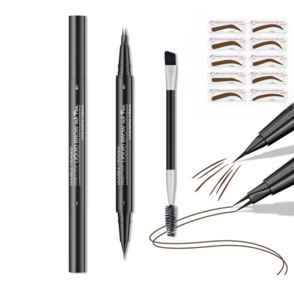 2-in-1 Waterproof Dual-Ended Eye Brow Pencils with 2-Fork and Ultra-Precise Brow Pencil Tip, Sweat-resistant and Smudge-Proof, Natural and Long Lasting (Dark Brown)