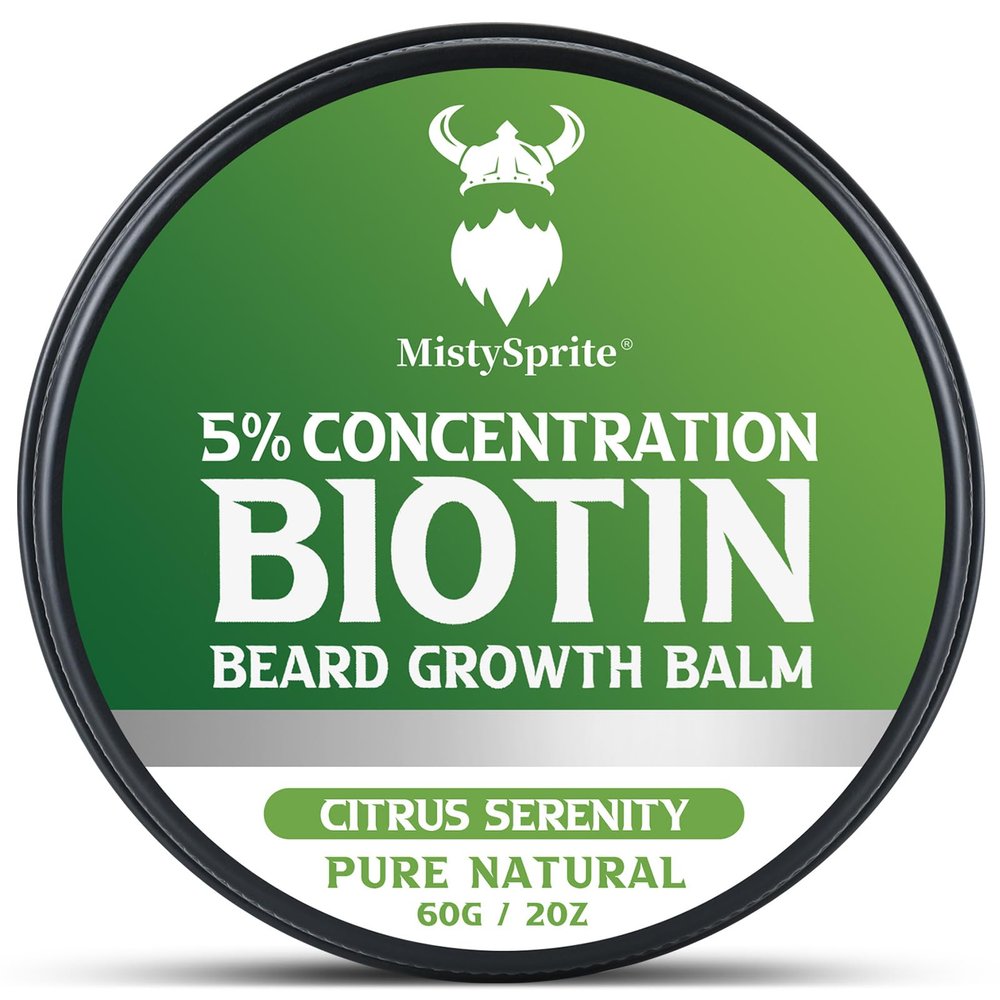 5% Concentration Biotin Beard Balm for Men & Conditioning Beard Wax - Made with Castor Oil Natural and Organic Ingredients - Hydrates & Thickens Facial Hair Growth- 2 Ounce Tin (Citrus Serenity