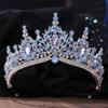 Women Water Drop Crystal Tiaras For Wedding Birthday Party Elegant Crown Hair Accessories Silver Blue Opal view 3