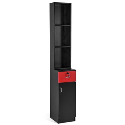 BarberPub Locking Wall Mount Hair Styling Barber Station Drawer Storage Beauty Salon Spa Equipment 3036-1 (Black&Red-Handle Left)