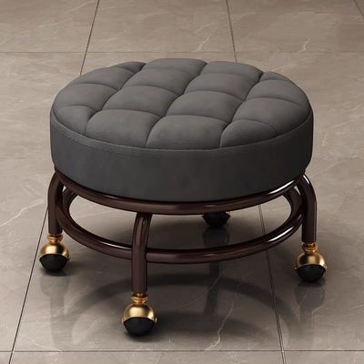 Yuidaaavzz Rolling PU Leather Low Stool with Wheels for Nail Salon Pedicure SPA Home Foot Stool (Dark Grey)