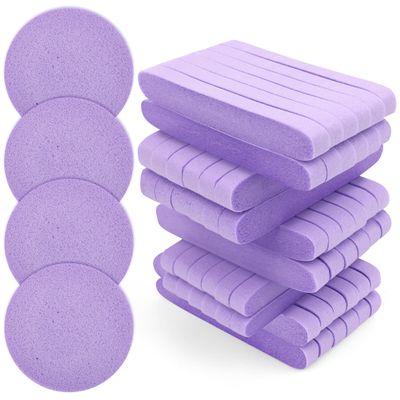 120 Pcs Facial Sponge Compressed, Luxiv Face Cleansing Sponge Estheticians Compressed Makeup Facial Sponge Round Wash Face Sponges for Women Compress Exfoliating Removal Sponge (Purple)
