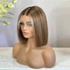 oulaer Blonde Bob Wig Light Brown Highlights 13x6 Lace Front Short Straight Wig for Women Pre Plucked Bleached Knots 150% Density Brazilian Hair 8Inch view 2