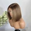 oulaer Blonde Bob Wig Light Brown Highlights 13x6 Lace Front Short Straight Wig for Women Pre Plucked Bleached Knots 150% Density Brazilian Hair 8Inch view 3