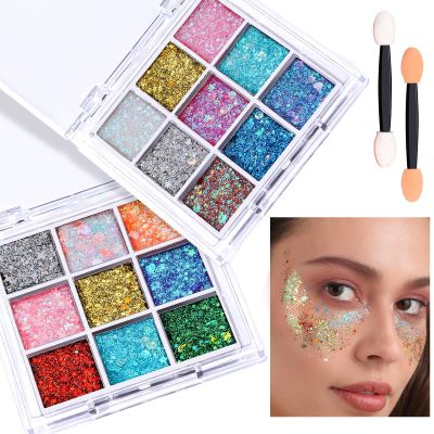 FANDAMEI Face Glitter, 2 PCS Face Glitter Gel 18 Grids, Body Hair Glitter for Kids Women for Makeup, Halloween Rave Concert Face Paint Glitter
