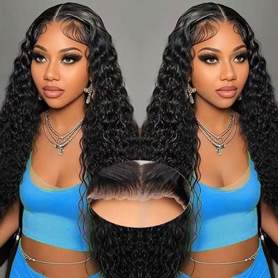 Flwing Wear and Go Glueless Wigs Human Hair Pre Plucked Pre Cut 5x5 HD Lace Closure Wigs 180% Density 100% Raw Human Hair Deep Wave Wet and Wavy Wig (5x5 Glueless Deep Wave Wig, 22 Inch)