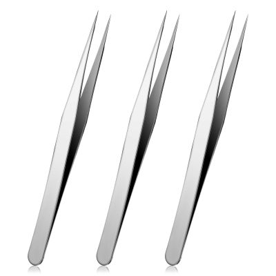 3 PCS Fine Tip Tweezers, Straight Precision Pointed Tweezers for Crafting Stainless Steel Eyelash Tweezer Needle Nose Tweezer for Craft Eyelash Extensions Blackhead Hair Eyebrow Removal Jewelry-Making
