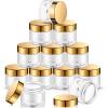 12 Pack Plastic Container Jars with Lids Round Clear Travel Cosmetic Container Jars for Toiletries, Lotion, Cream, Ointments, Makeup, Rhinestone, Samples, Kitchen Storage(4 oz,Gold) view 1