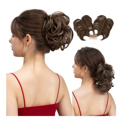 ZHONGCHENGWU Hair Buns, Adjustable Wavy Synthetic Hairpiece - Versatile Side Comb Clip for Messy Bun Styles Hairpieces For Women(Light brown)
