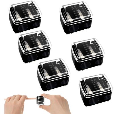 6 Pcs Plastic Makeup Pencil Sharpener, Hand Eyeliner Lip Liner Pencil Sharpener, Dual Hole Sharpener Cosmetic Manual Tools for Lip Liner, Eyebrow Pencil, Eyeliner (Black)