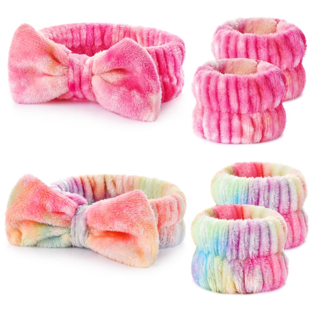 Wteehn 6pcs Headband and Wristband for Face Washing, Makeup Spa Skincare Headband, Skin Care Face Wash Headbands Wrist Bands Tools Set, for Women and Teen Girls Gifts