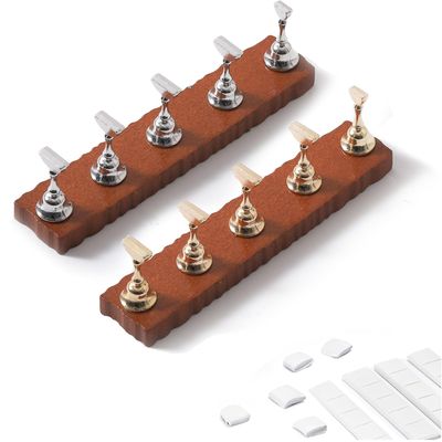2 Sets Magnetic Nail Stand for Press on Nails - Wooden Nail Holder with 30 Pcs Sticky Putty, 5 Gold & 5 Silver Nail Tips, Floral Design for Nail Art Display, Home & Salon Use (Wood & Metal)