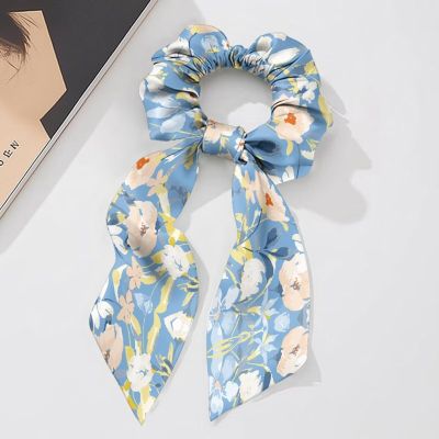 UOQFHHM Hair Ties with Bow for Women's - Satin Hair Ribbon Elastic Hair Scrunchies Literary Flower Print Accessories Stylish and Versatile for Decoration,Daily Commute