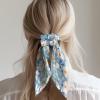 UOQFHHM Hair Ties with Bow for Women's - Satin Hair Ribbon Elastic Hair Scrunchies Literary Flower Print Accessories Stylish and Versatile for Decoration,Daily Commute view 3