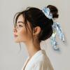 UOQFHHM Hair Ties with Bow for Women's - Satin Hair Ribbon Elastic Hair Scrunchies Literary Flower Print Accessories Stylish and Versatile for Decoration,Daily Commute view 4