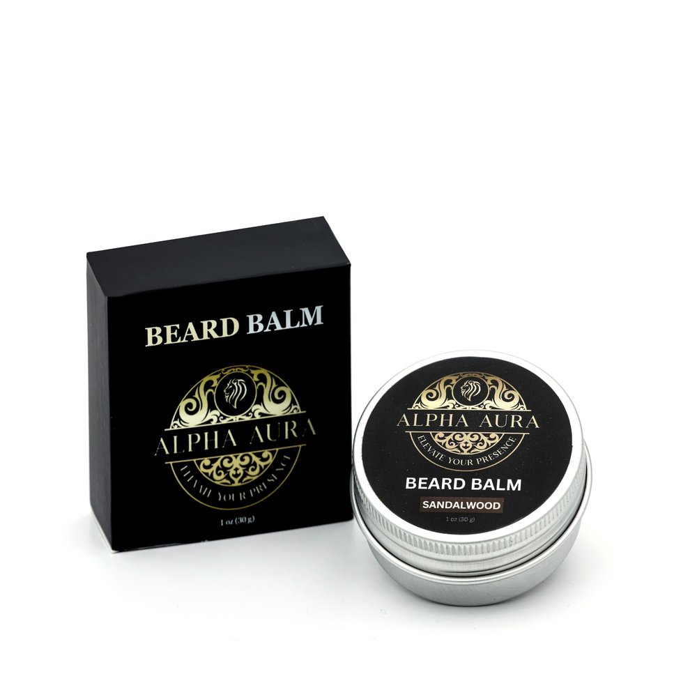 Alpha Aura Beard Balm  Beard Butter & Softener for Men with Argan & Jojoba Oil  Moisturizer & Wax with Beeswax & Shea Butter (1oz) (Sandalwood)