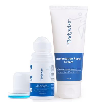 Be Bodywise Pigmentation Repair Kit | With 4% AHA BHA Underarm Roll-on (50ml) & Pigmentation Repair Cream (100g) | For Underarm Odour and Pigmentation | Suitable for Sensitive Skin