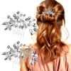 2 Pcs Bridal Hair Comb, Sparkle Prom Hair Accessories Silver, Silver Bridal Side Combs Leaf Headpiece for Parties, Dance Wedding hairs Accessories for Brides Women,Girls view 1