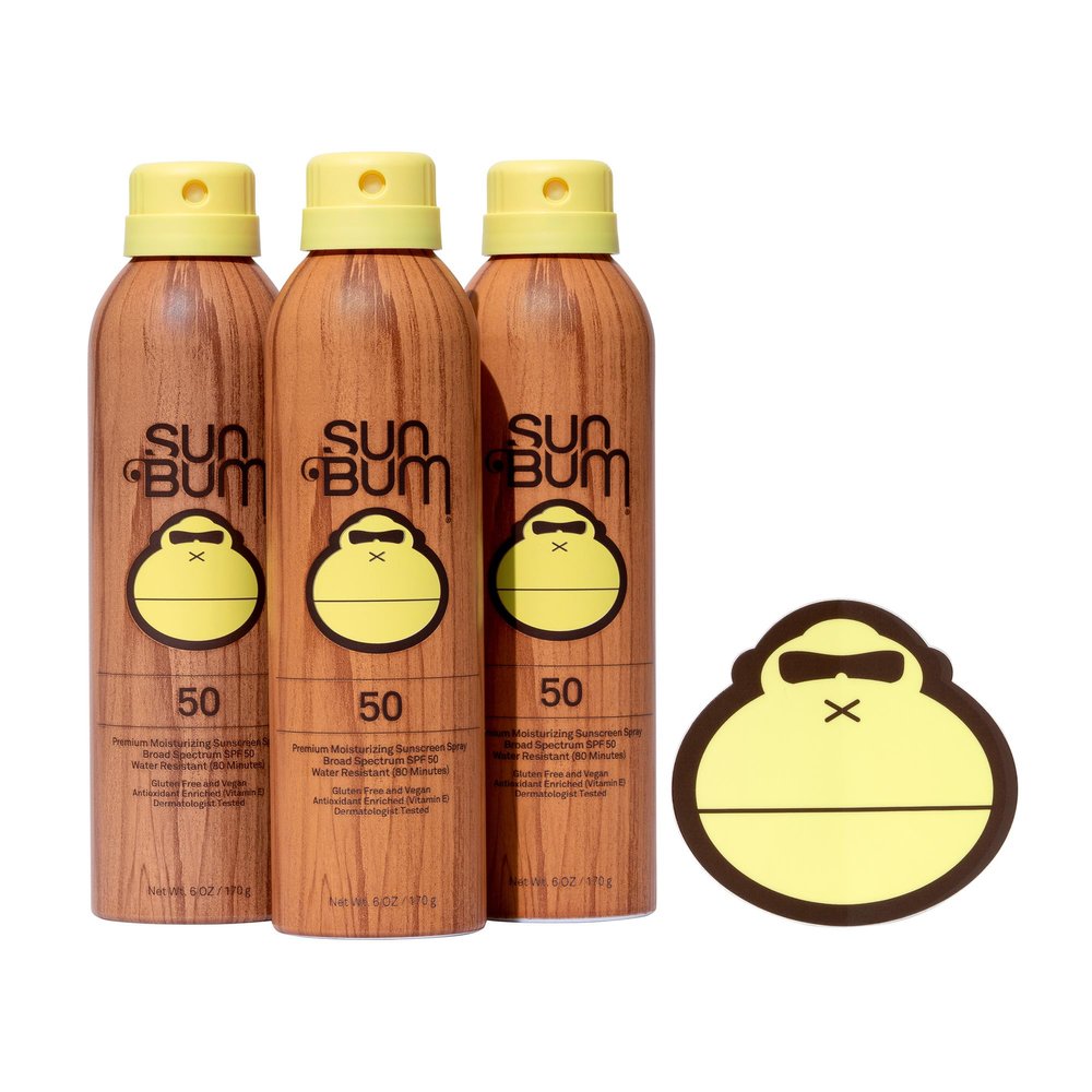 Sun Bum Original Moisturizing Sunscreen Spray SPF 50 with Sonny Sticker, Vegan and Hawaii 104 Act Compliant, Octinoxate & Oxybenzone Free, Broad Spectrum UVA/UVB Sunscreen, 3 Pack, 6 oz