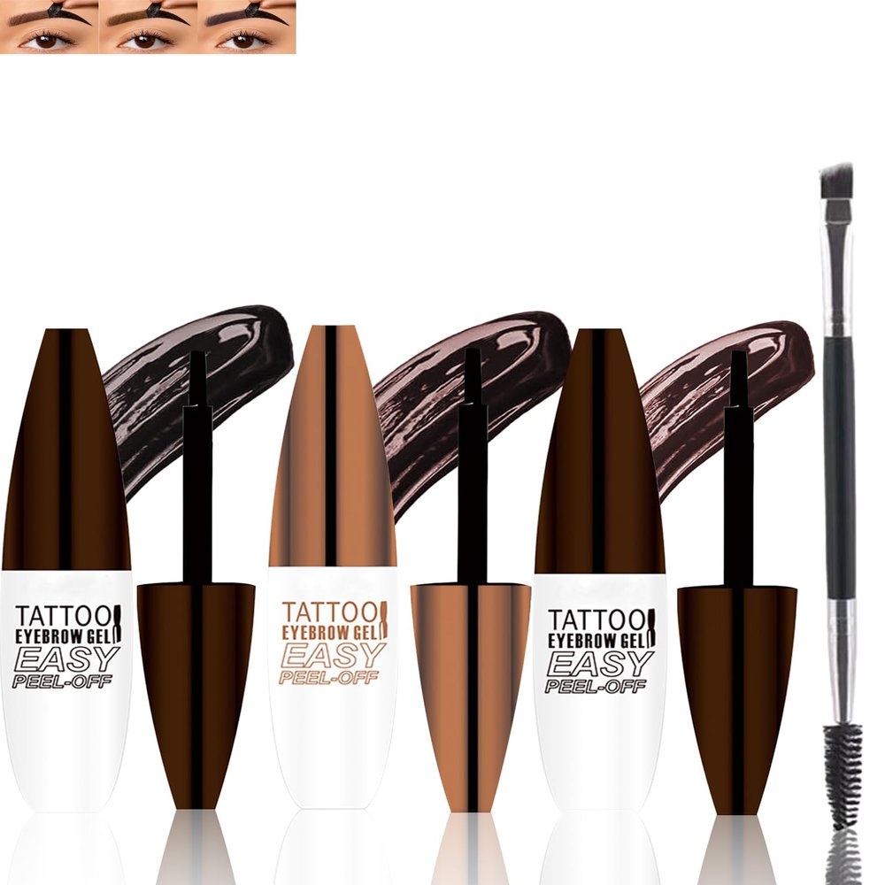 3 Colors Peel Off Eyebrow Tinting Gel Kit,Light Gray Brown Peel Off Tinted Brow Waterproof Long-lasting,Transfer-proof Tattoo Eye Brow Last Up to 3 Days Easy Peeloff Brows for Fuller&Defined Looking