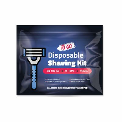 Compact Shaving Kit  Travel Shaving Essentials for Men & Women | Includes Disposable Razor, Shaving Cream, Washcloth & Aftershave Wipe | Hygiene Kit for Travel, Work & Emergencies (Black)