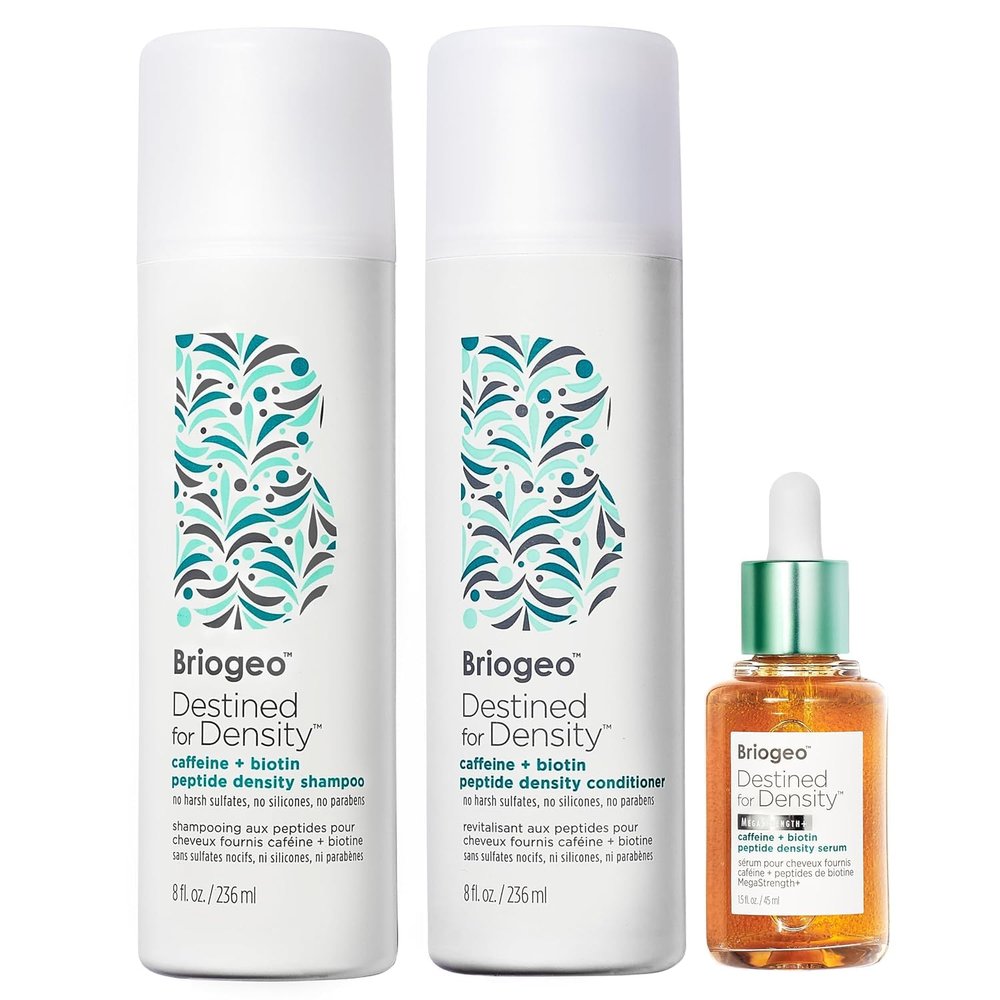 Briogeo Destined For Density Caffeine + Biotin Peptide Shampoo + Conditioner + Serum Bundle | Thicker, FullerLooking Hair | Vegan, SiliconeFree | 2 x 8 fl oz + 1.5 fl oz