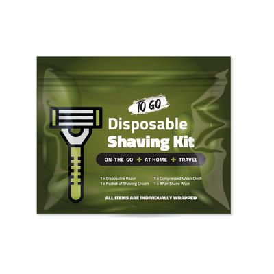 Compact Shaving Kit  Travel Shaving Essentials for Men & Women | Includes Disposable Razor, Shaving Cream, Washcloth & Aftershave Wipe | Hygiene Kit for Travel, Work & Emergencies (Green)