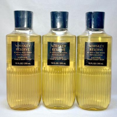 3 WHISKEY RESERVE For Men 3 in 1 Hair Face bath Body Wash Shower Gel 10 oz