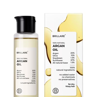 Bri llare Argan Hair Oil, with the Goodness of Olive oil & Sunflower Oil, for Dry & Frizzy Hairs, 100% Natural Hair Oil, 100ml