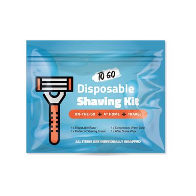 Compact Shaving Kit  Travel Shaving Essentials for Men & Women | Includes Disposable Razor, Shaving Cream, Washcloth & Aftershave Wipe | Hygiene Kit for Travel, Work & Emergencies (Blue)