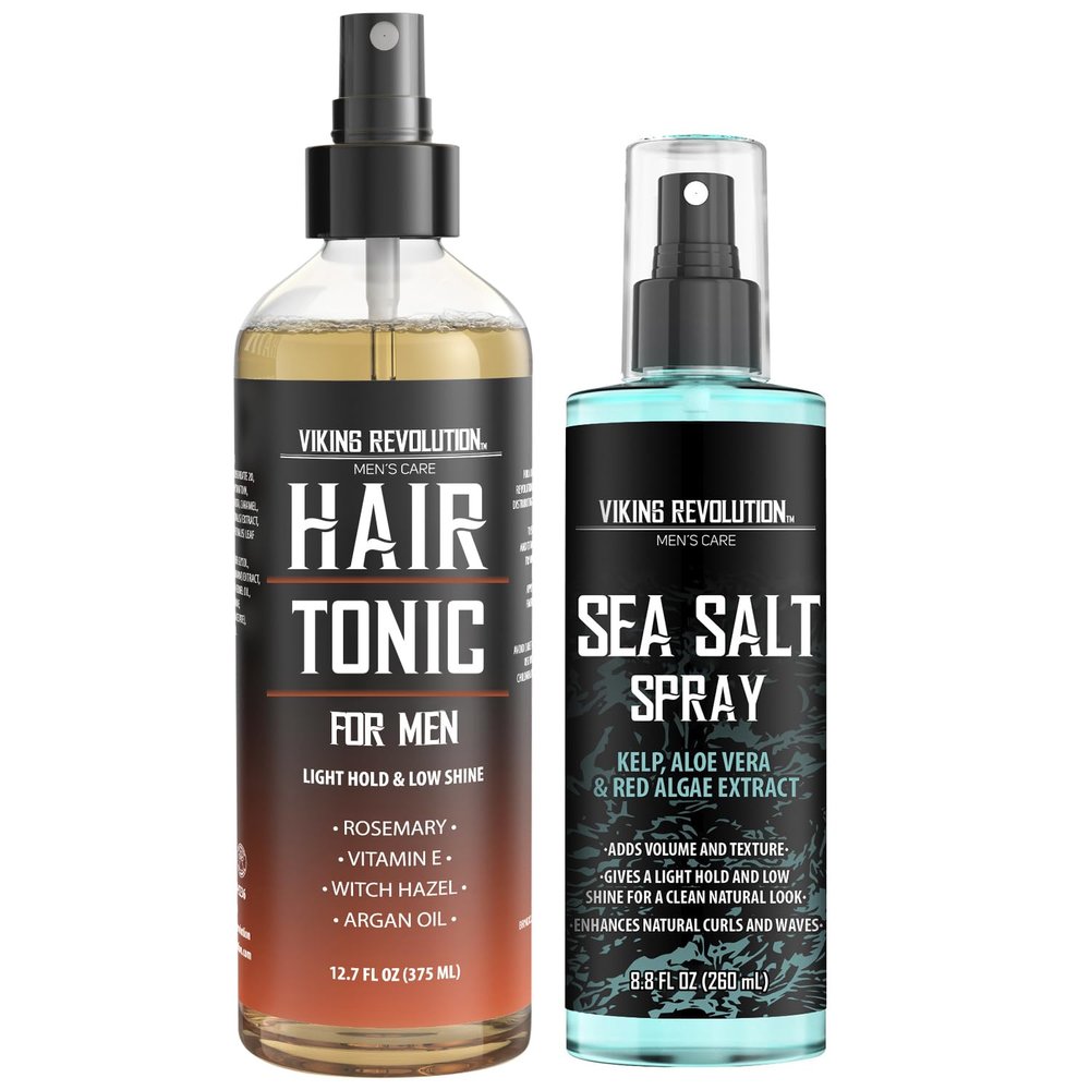 Viking Revolution Sea Salt Spray for Hair Men (8.8 Fl Oz) and Hair Tonic (12.7 Fl Oz) - Hair Texturizing Spray to Add Volume and Texture, Light Hold and Low Shine for Styling and Grooming