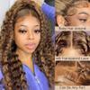 AAKJJ 4/27 Deep Wave Human Hair Wig, Highlight Ombre Color, 13x4 HD Transparent Lace Front Wig, 200 Density, Pre-Plucked Hairline with Baby Hair, Glueless, for Women 32 Inch view 2
