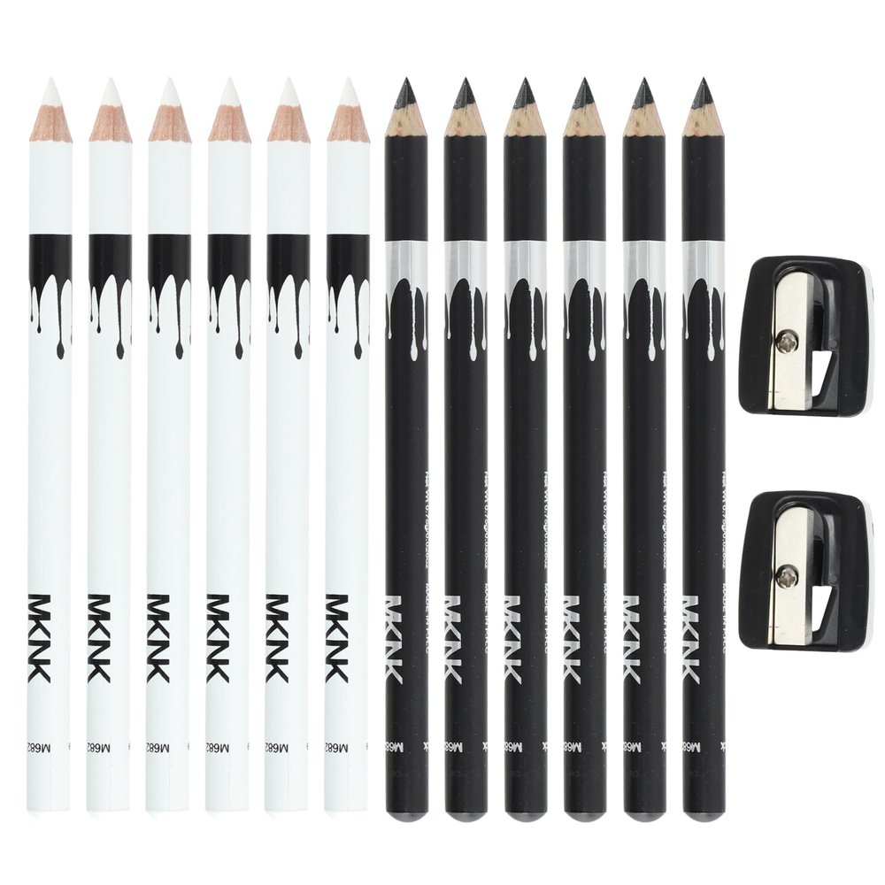 12 Barber Pencil, beard pen pencil with 2 Sharpeners Smooth and Smooth Use Used for Beard Hairline Eyeliner Lip Liner Styling Etc.(Black + White)