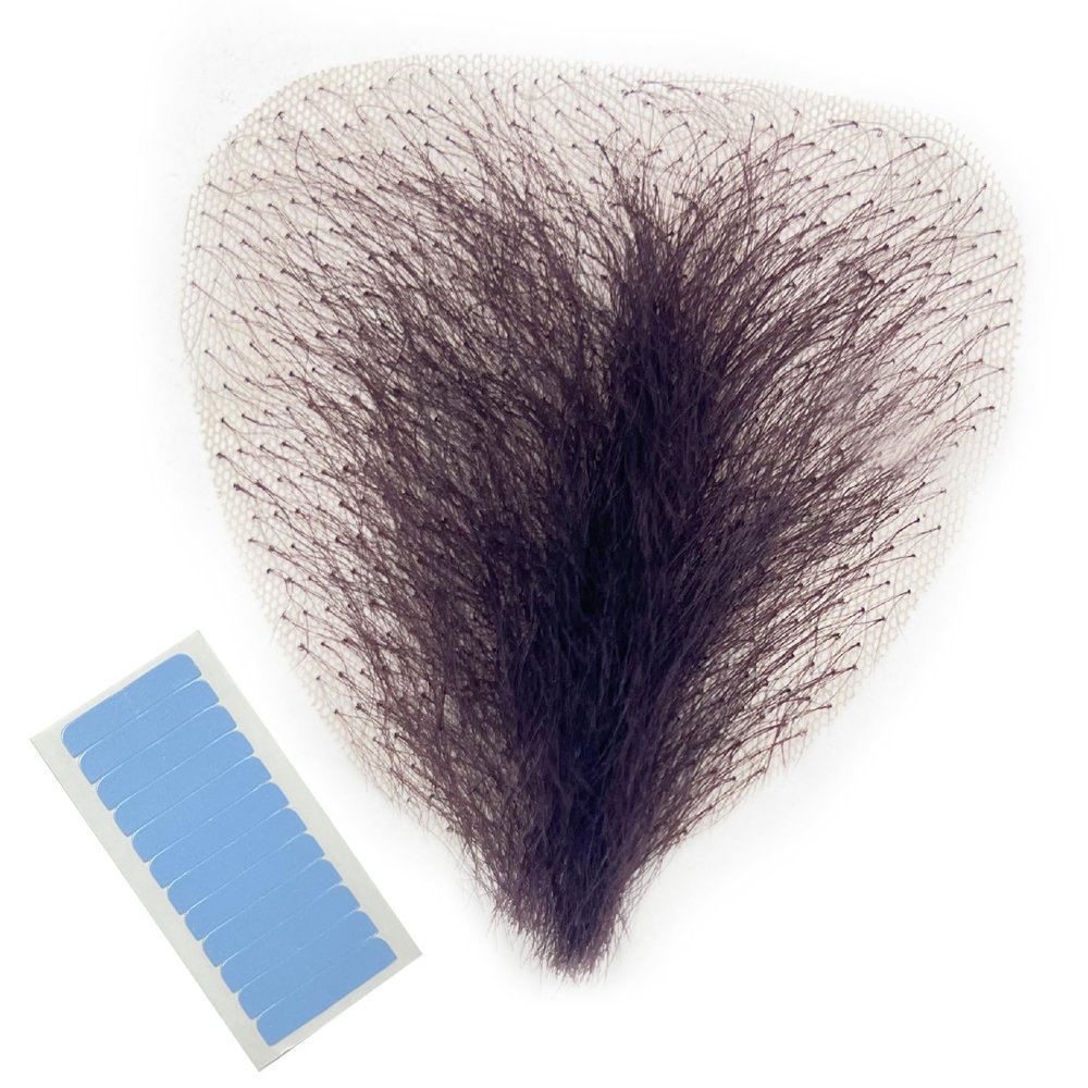 puheca Fake Private Hair 100% Handmade Full Lace Bikini Body Hair Invisible Realistic Corporal Hairs Fake Chest Hairs Fake Mustache, for Men and Women (Reddish brown)