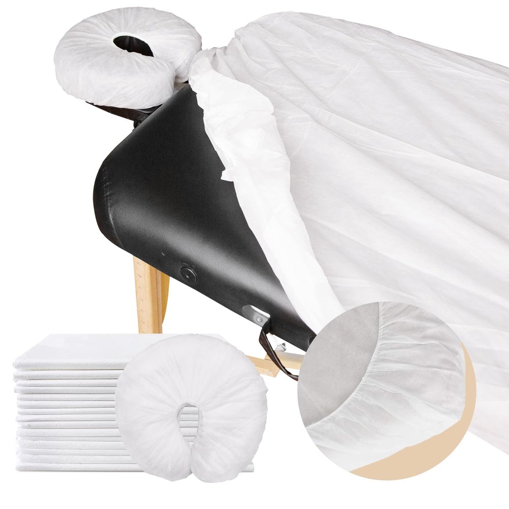 60 Pcs Disposable Fitted Massage Table Sheet Set - 30 Pcs Breathable Spa Bed Sheets and 30 Pcs Face Cradle Covers/Headrest Covers