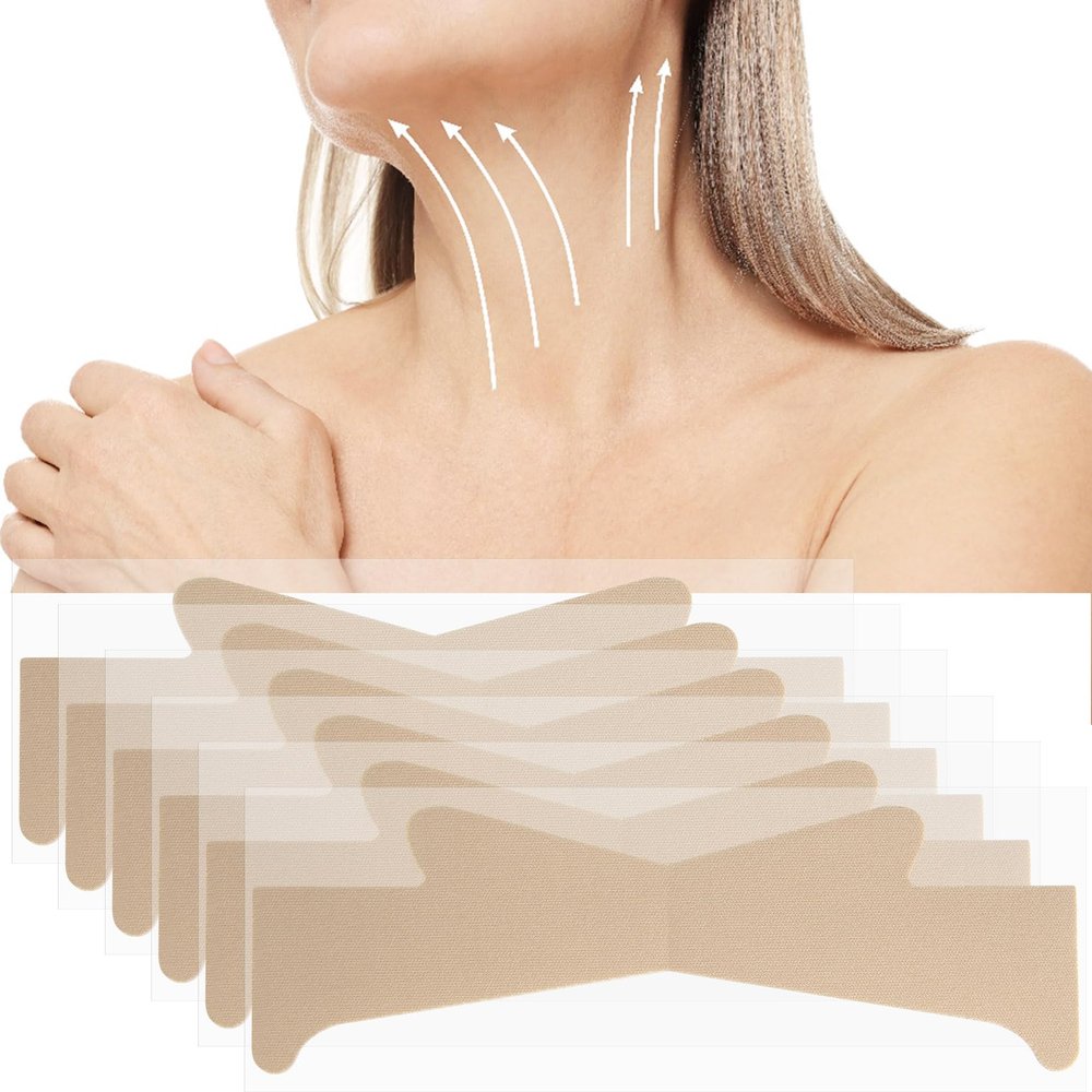 Lekgavd 6pcs Invisible Neck Tape Lifting Tape, Breathable Neck Strips for Wrinkle, Elastic Necklines Improve Patches for Men Women Necks Lifting, Skin Care, Makeup - Skin Color
