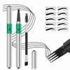 4 Fork Tip Eyebrow Pen - Waterproof Brow Pencil with Ultra-Fine Tips, Smudge-Proof & Sweatproof, Natural Hair-Like Strokes, Beginner-friendly(Includes Eyebrow Stencils & Brush) (Black) view 1
