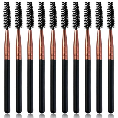 10Pcs Mascara Brush Wands  Reusable Lash Spoolies & Eyebrow Brushes Applicators for Extensions (Rose Gold, Black Handle)