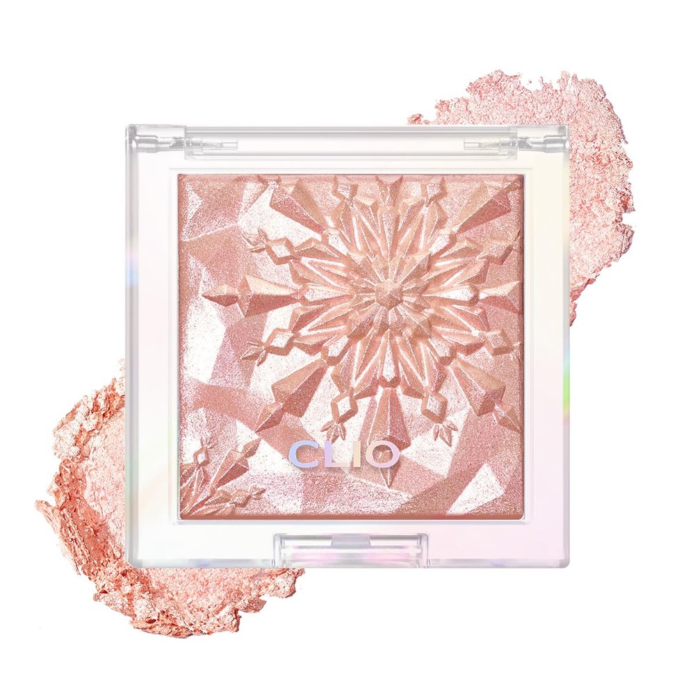 CLIO Prism Highlightr makeup, High Glossy Face Illuminator, Pearl Shimmer Smooth Baked Powder, Glitter Long- Lasting (6 Colors) (02 Fairy Pink, One Size)