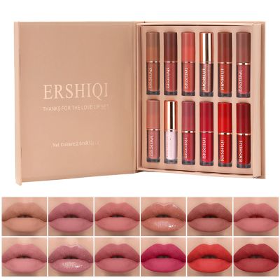 12Pcs Nude Matte Liquid Lipstick Set, Waterproof Long Lasting Non-Stick Cup 12 Colors Nude Lipstick 24 Hour Not Fade Matte Lipstick Professional Lip Gloss Makeup Christmas Gift Sets for Women