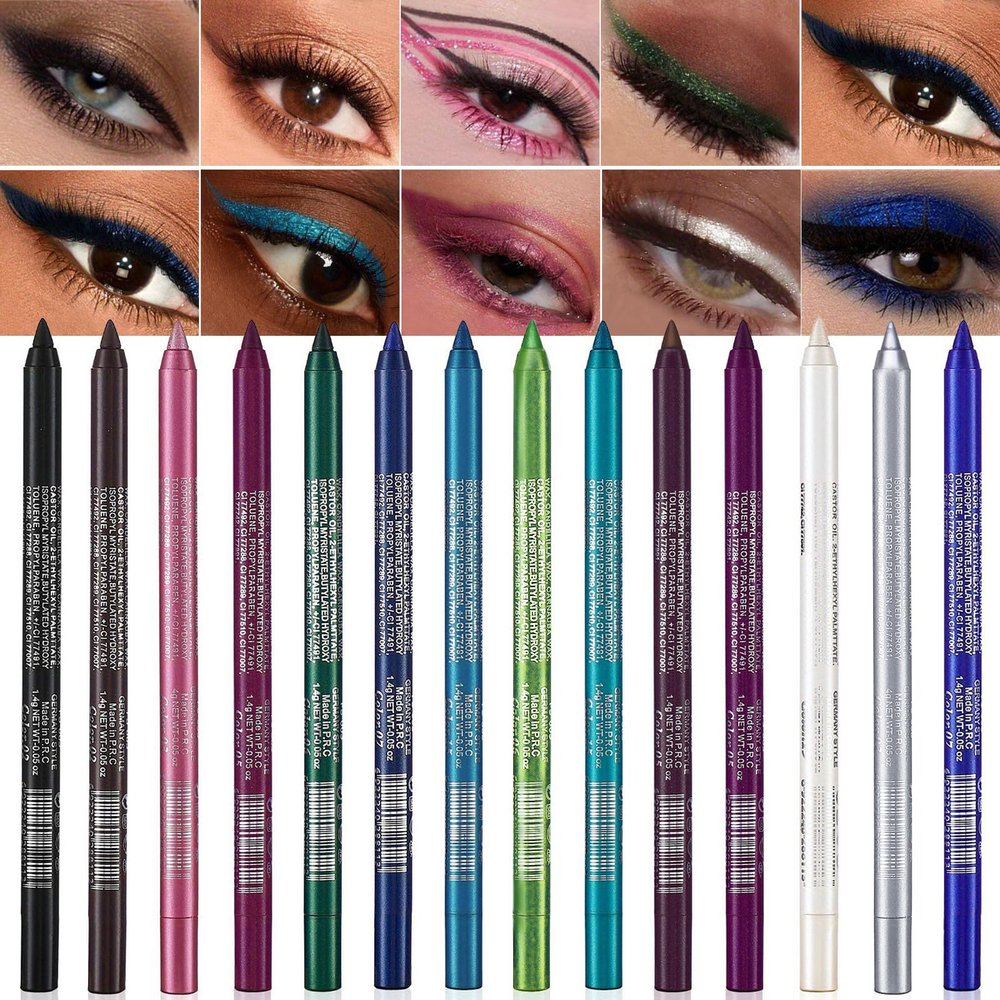 15 PCS Colorful Eyeliner Pen Set, Waterproof Metallic & Pearl Glitter Eyeliner Kit, Smudge-Proof Multipurpose Eye & Lip Liner Shadow Pencils with Shimmer for Party, Halloween, Cosplay Makeup