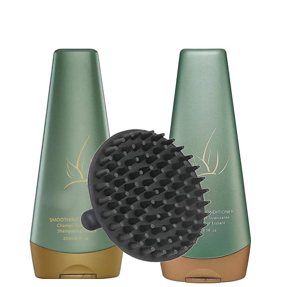 Agave Smoothing Shampoo and Conditioner Set 8.5oz + M Hair Designs Scalp Brush (Bundle)  Hydrating, Anti-Frizz, Sulfate-Free Hair Care for Smooth, Healthy Hair