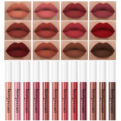 12Pcs Nude Matte Liquid Lipstick Set, Waterproof Long Lasting Non-Stick Cup Nude Brown Dark Red Lipstick 24 Hour Not Fade Matte Lipstick Professional Lip Gloss Makeup Christmas Gifts for Women (Set C)