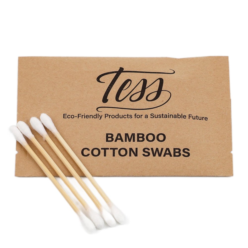 Tess Bamboo Cotton Swabs | 100% Biodegradable & Eco-Friendly | Sustainable Wooden Stick Swabs for Makeup, Baby Care, & Personal Use (500 Count)