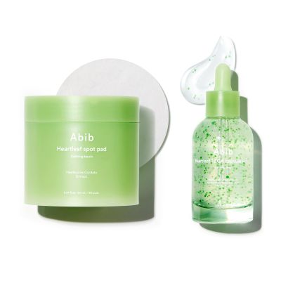 Abib Soothing Acne Care Duo: Heartleaf Teca Capsule Serum Calming Drop & Heartleaf Spot Pad Calming Touch 80pads I Centella Asiatica & Niacinamide Serum, Toner Pads for Sensitive Skin