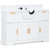BarberPub Portable Shampoo Station, Shampoo Bowl with Cabinet & Drawer, Salon Geometric Finish Station with Sprayer Faucet, Barber Storage Equipment with Hair Wash Backwash Sink 3439 (All White) view 1