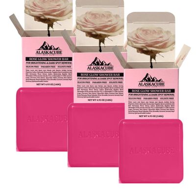 Alaskacube Rose Glow Perfumed Shower Bar Body Wash Dark Spot Removal 4.93 oz (Pack of 3) | Soft Smooth Skin Moisturizes Perfect for Women Gift Beauty Bundle Value Set (Rose Floral)