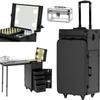 Portable Rolling Manicure Table, Folding Nail Desk Makeup Train Case with LED Mirror, 4 Storage Drawers, Acrylic Case & Wrist Rest  Mobile Nail Tech Station & Cosmetic Travel Trolley, Black view 1