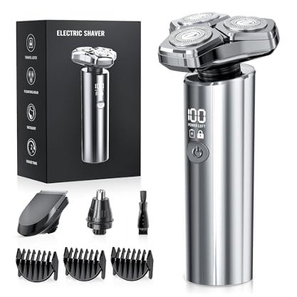 Electric Razor for Men, Rechargeable Wet & Dry Shavers for Men IPX8 Waterproof, Blades Spin 12000 Times Per Minute, LED Display, and Travel Lock,Sliver