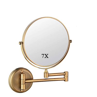 5sssallefaa 7X Magnification Round Makeup Mirror, 8 Inch Bathroom Shaving Mirror, 360 Rotation Double- Sided Mirror for Applying Make-up (Color : Green Bronze) (Antique Color)